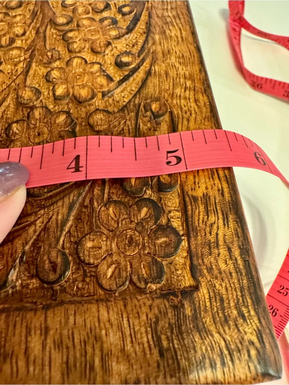 Hand-Carved Floral Wooden Keepsake Box - Warm Brown 7.5”x 5.5”